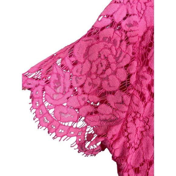 Isaac Mizrahi Top Women L Pink Floral Lace Feminine Ballerina Coquette Fringe - Picture 2 of 11